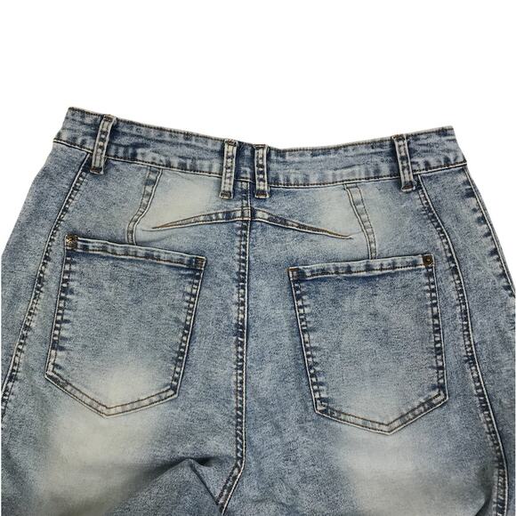 High Rise Barrel Jean Women L Blue Trendy Slouchy Grunge Boho Stretch Everyday - Picture 6 of 11